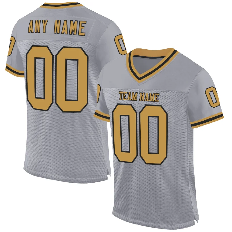 Football Jersey With Heat-Pressed Graphics-Custom Gray Old Gold-Black Mesh Authentic Throwback Football Jersey