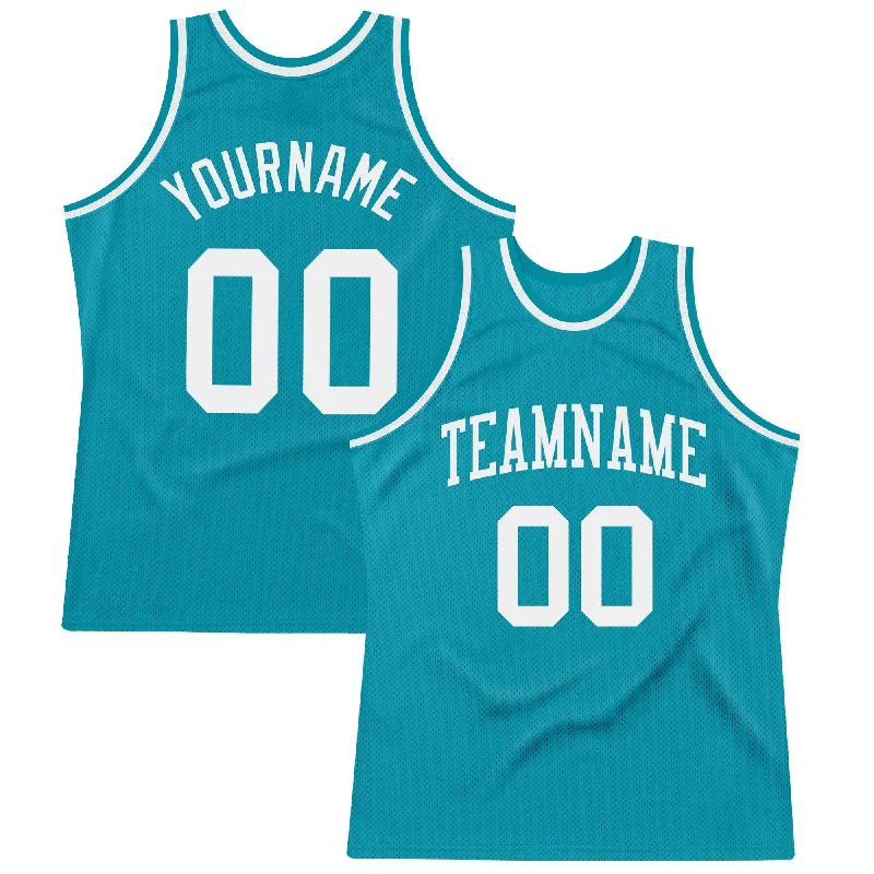 Basketball Jersey With Anti-Odor Treatment-Custom Teal White Authentic Throwback Basketball Jersey