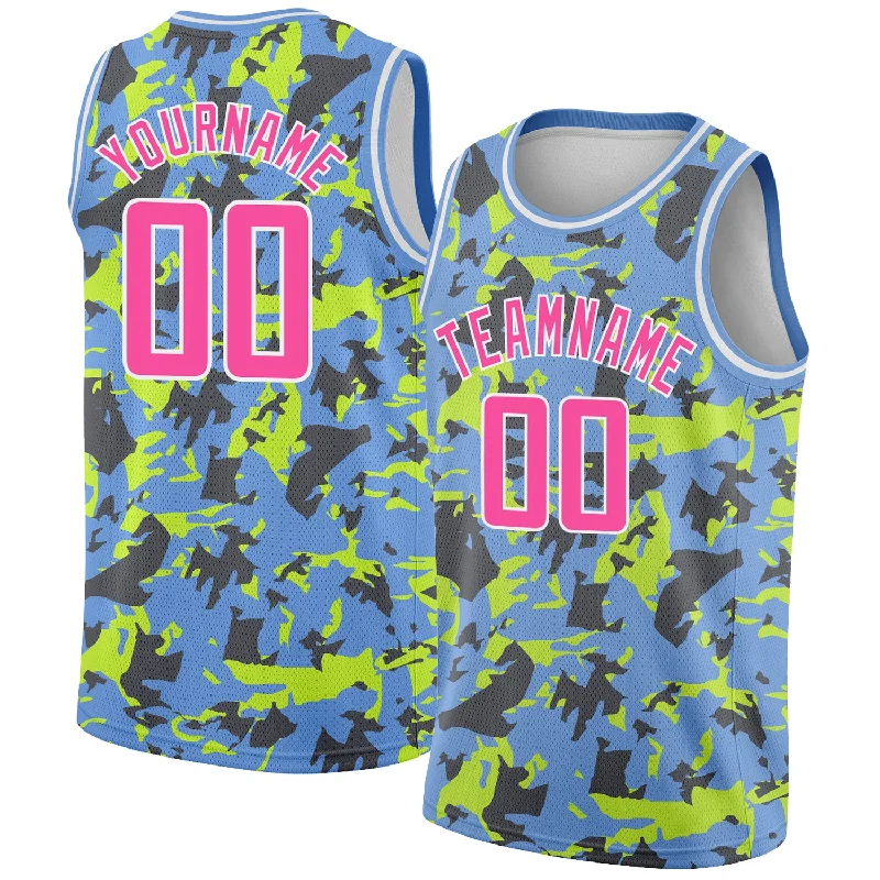 Basketball Jersey For Power Forwards-Custom Light Blue Pink-White 3D Pattern Design Abstract Grunge Art Authentic Basketball Jersey