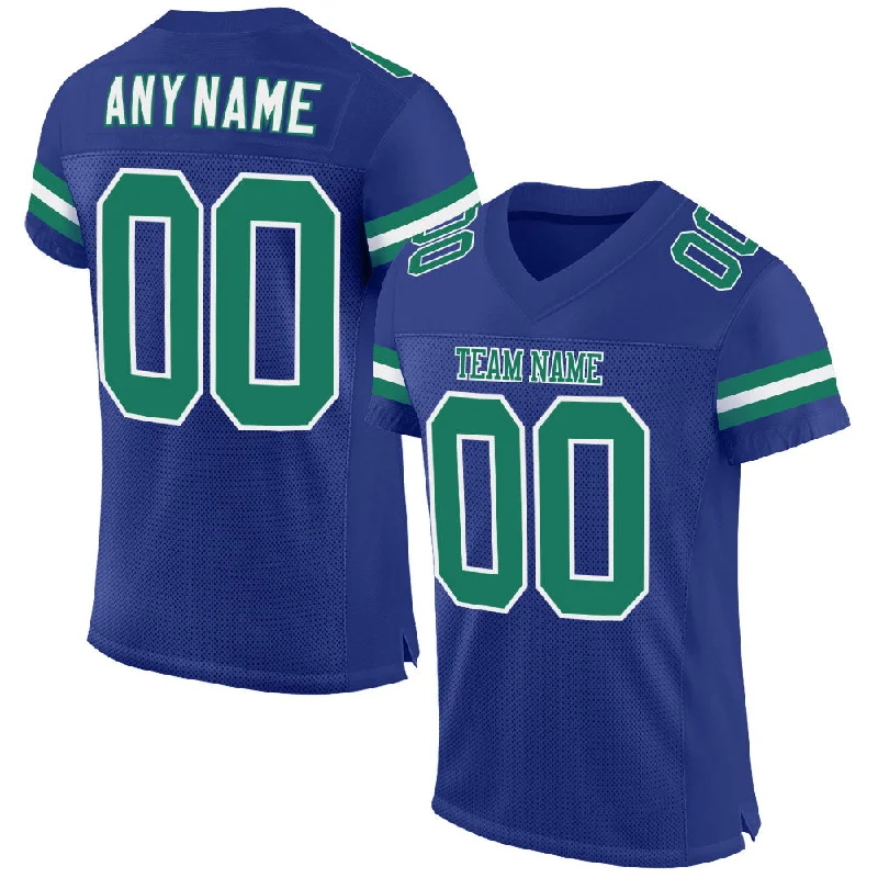 Football Jersey With Premium Stitching-Custom Royal Kelly Green-White Mesh Authentic Football Jersey