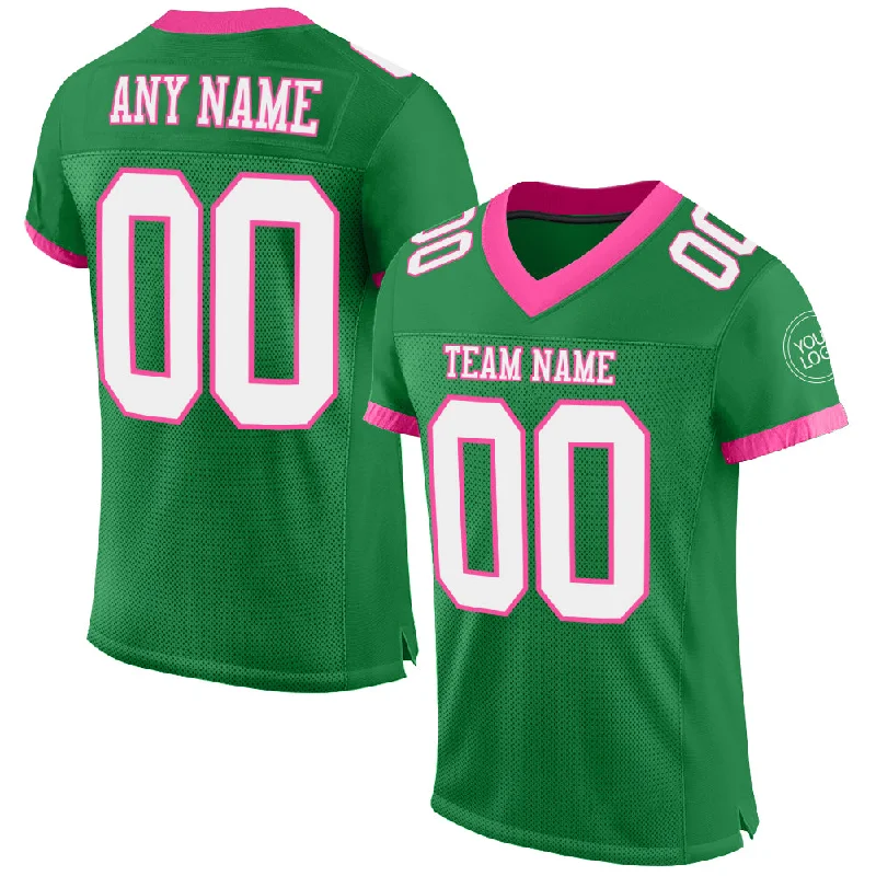 Football Jersey With Oversized Fit-Custom Grass Green White-Pink Mesh Authentic Football Jersey