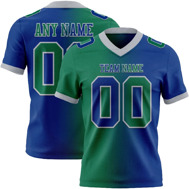 Football Jersey For Quarterbacks-Custom Royal Kelly Green-Gray Mesh Authentic Gradient Fashion Football Jersey