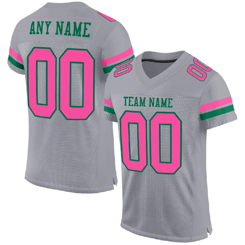 Football Jersey With Streetwear Influence-Custom Gray Pink-Kelly Green Mesh Authentic Football Jersey