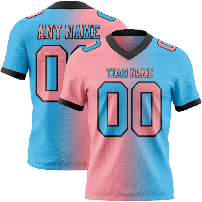 Football Jersey With Gold Accents-Custom Sky Blue Medium Pink-Black Mesh Authentic Gradient Fashion Football Jersey