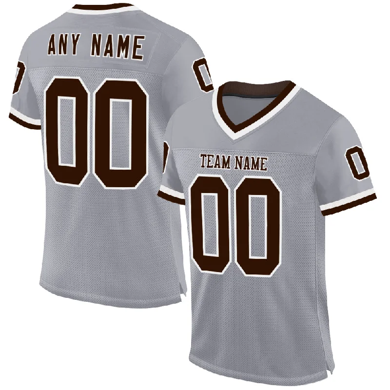 Football Jersey With Lightweight Material-Custom Gray Brown-White Mesh Authentic Throwback Football Jersey