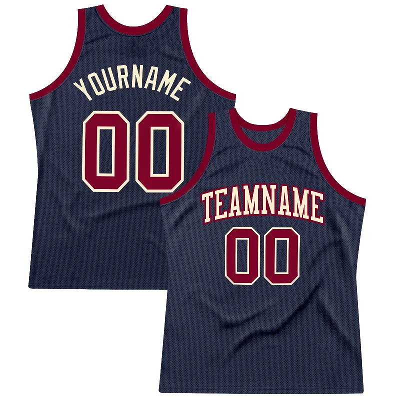 Basketball Jersey With Motion-Flex Tech-Custom Navy Maroon-Cream Authentic Throwback Basketball Jersey