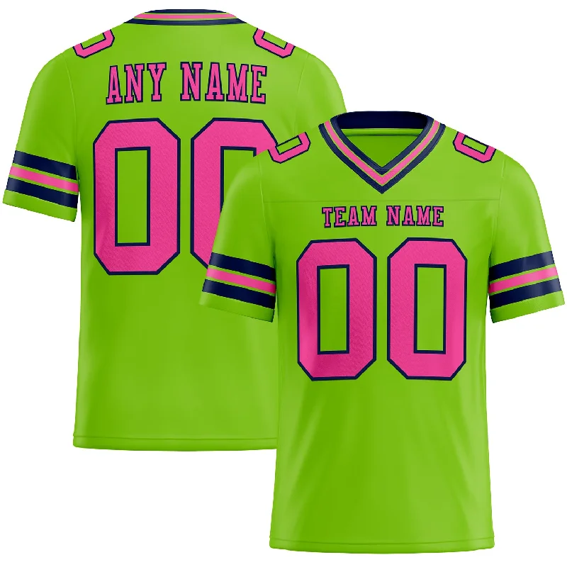 Football Jersey With Stitched Logos-Custom Neon Green Pink-Navy Mesh Authentic Football Jersey