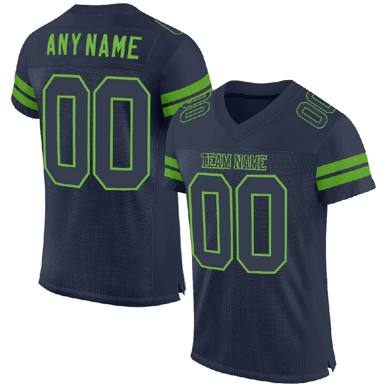 Football Jersey For Running Backs-Custom Navy Navy-Neon Green Mesh Authentic Football Jersey