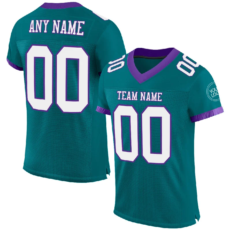 Football Jersey For Running Backs-Custom Teal White-Purple Mesh Authentic Football Jersey