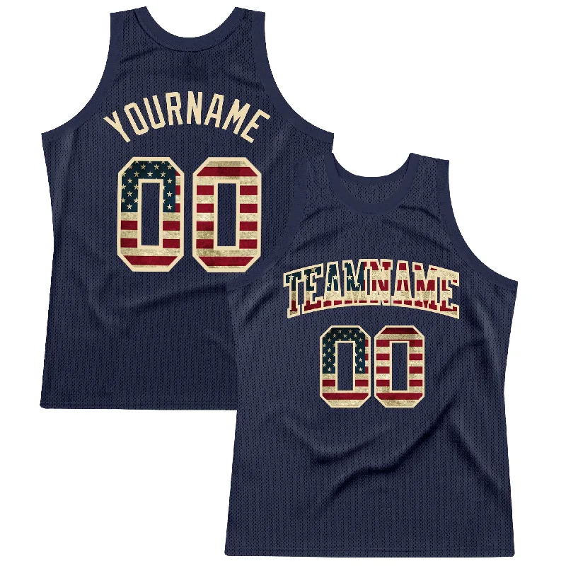 Basketball Jersey With Funny Slogans-Custom Navy Vintage USA Flag-City Cream Authentic Throwback Basketball Jersey