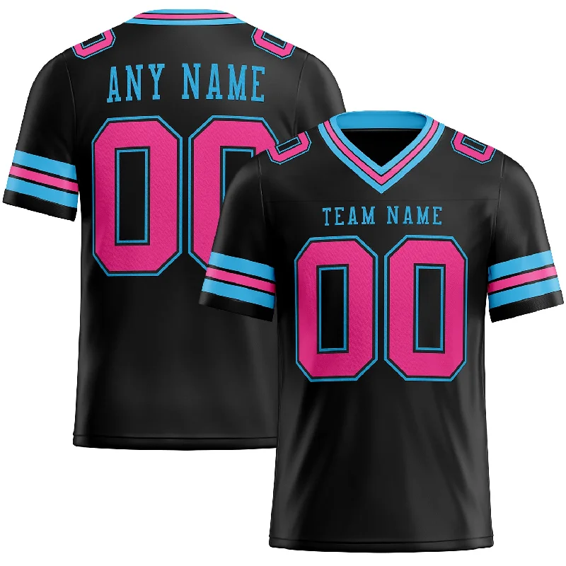 Football Jersey With Adjustable Fit-Custom Black Pink-Sky Blue Mesh Authentic Football Jersey