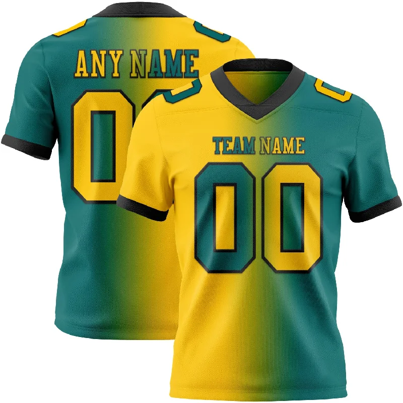 Football Jersey With Breathable Fabric-Custom Teal Yellow-Black Mesh Authentic Gradient Fashion Football Jersey