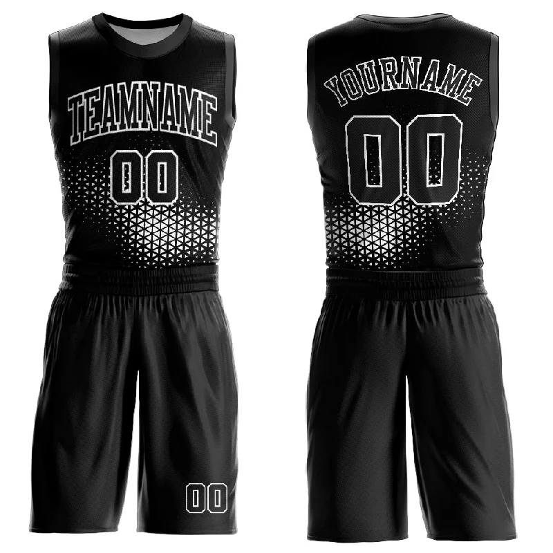 Basketball Jersey With Built-In Tank Top-Custom Black White Round Neck Sublimation Basketball Suit Jersey