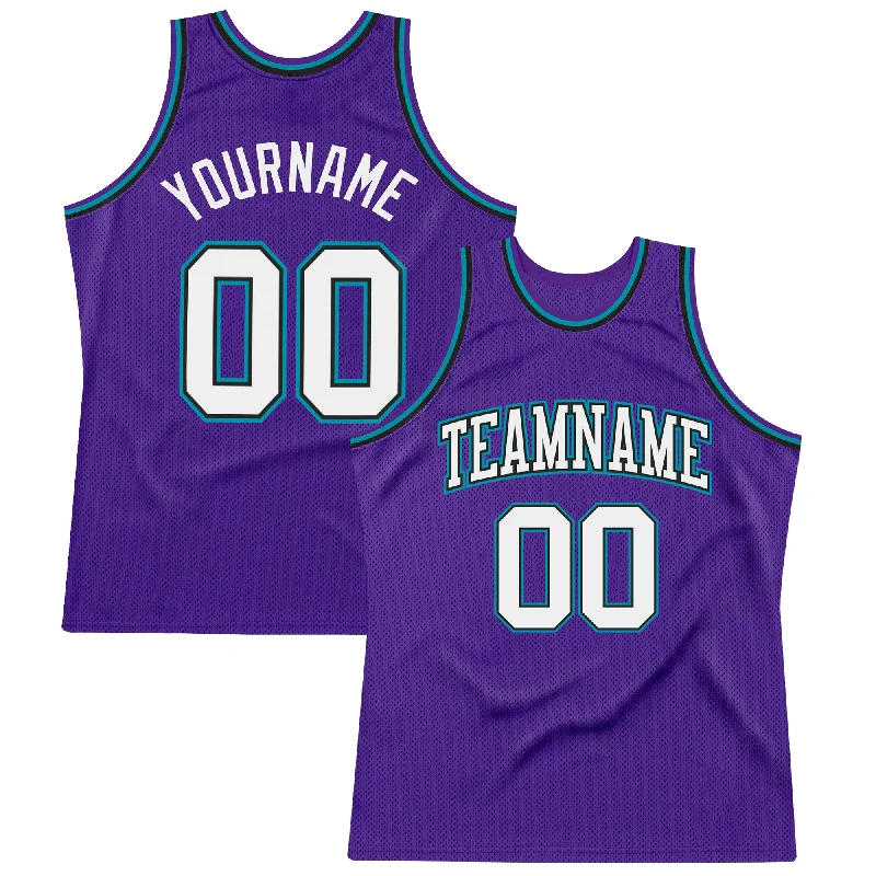 Basketball Jersey With Padded Shoulders-Custom Purple White Black-Teal Authentic Throwback Basketball Jersey