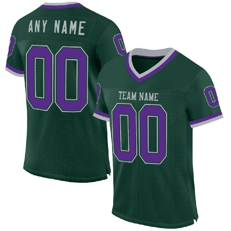 Football Jersey With Moisture-Wicking Tech-Custom Green Purple-Gray Mesh Authentic Throwback Football Jersey