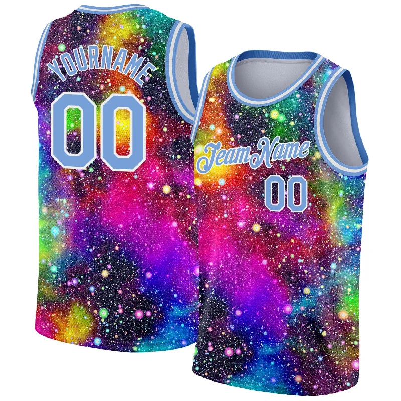 Basketball Jersey For Point Guards-Custom Galactic Light Blue-White 3D Authentic Basketball Jersey