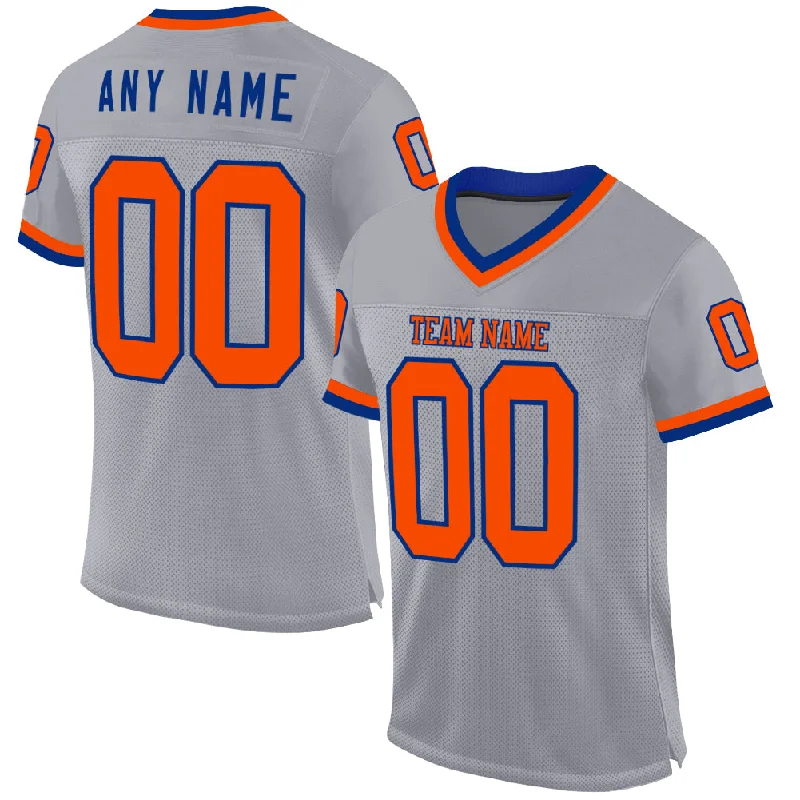 Football Jersey With Anime Graphics-Custom Gray Orange-Royal Mesh Authentic Throwback Football Jersey