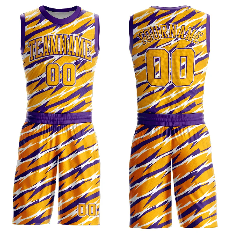 Basketball Jersey With Energy Return Fabric-Custom Gold Purple-White Round Neck Sublimation Basketball Suit Jersey