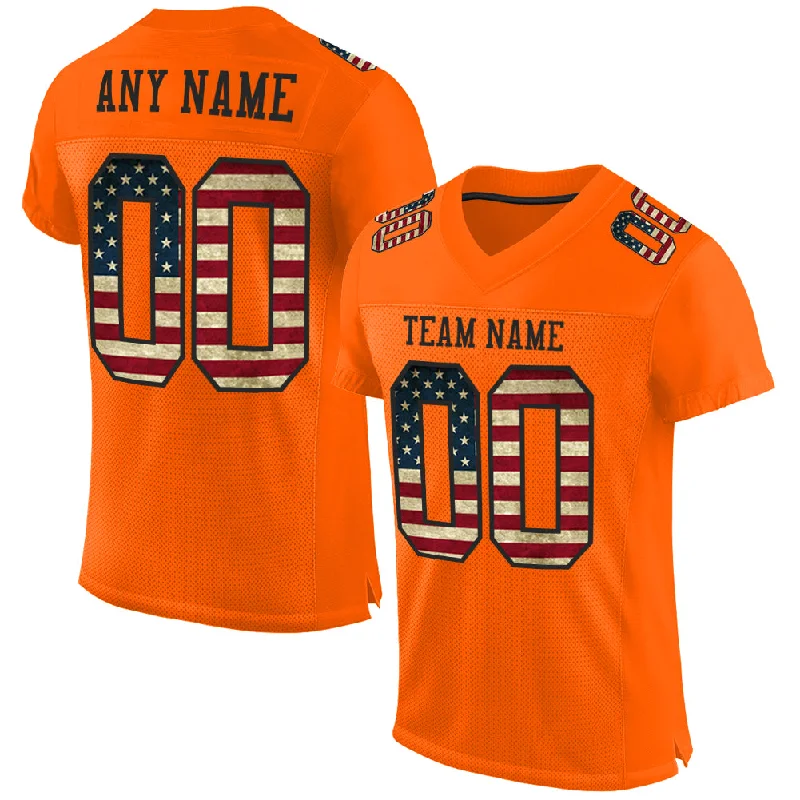 Football Jersey For Summer Games-Custom Orange Vintage USA Flag-Black Mesh Authentic Football Jersey