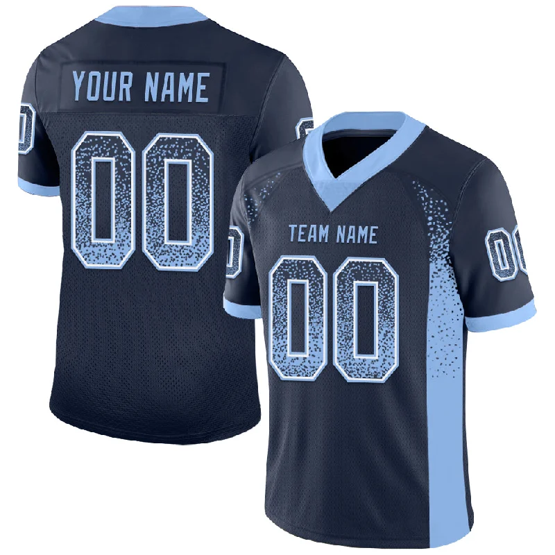 Football Jersey With Metallic Numbers-Custom Navy Light Blue-White Mesh Drift Fashion Football Jersey