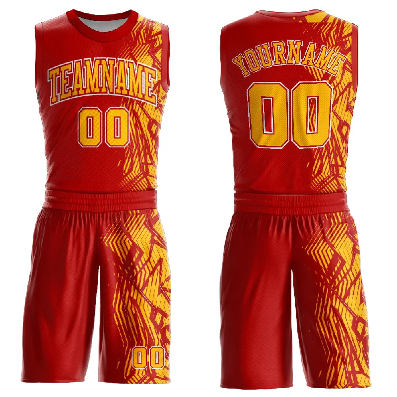 Basketball Jersey For Youth-Custom Red Gold-White Round Neck Sublimation Basketball Suit Jersey