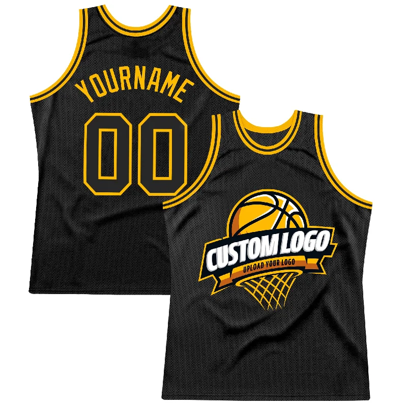 Basketball Jersey With Adjustable Fit-Custom Black Gold Authentic Throwback Basketball Jersey