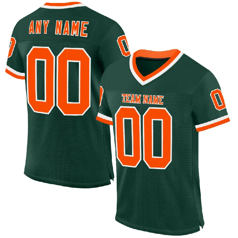 Football Jersey With Performance Fabric-Custom Green Orange-White Mesh Authentic Throwback Football Jersey