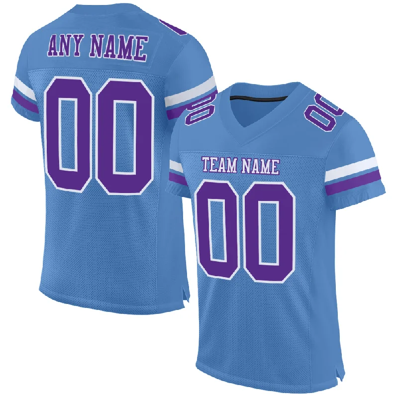 Football Jersey With Inspirational Quotes-Custom Powder Blue Purple-White Mesh Authentic Football Jersey