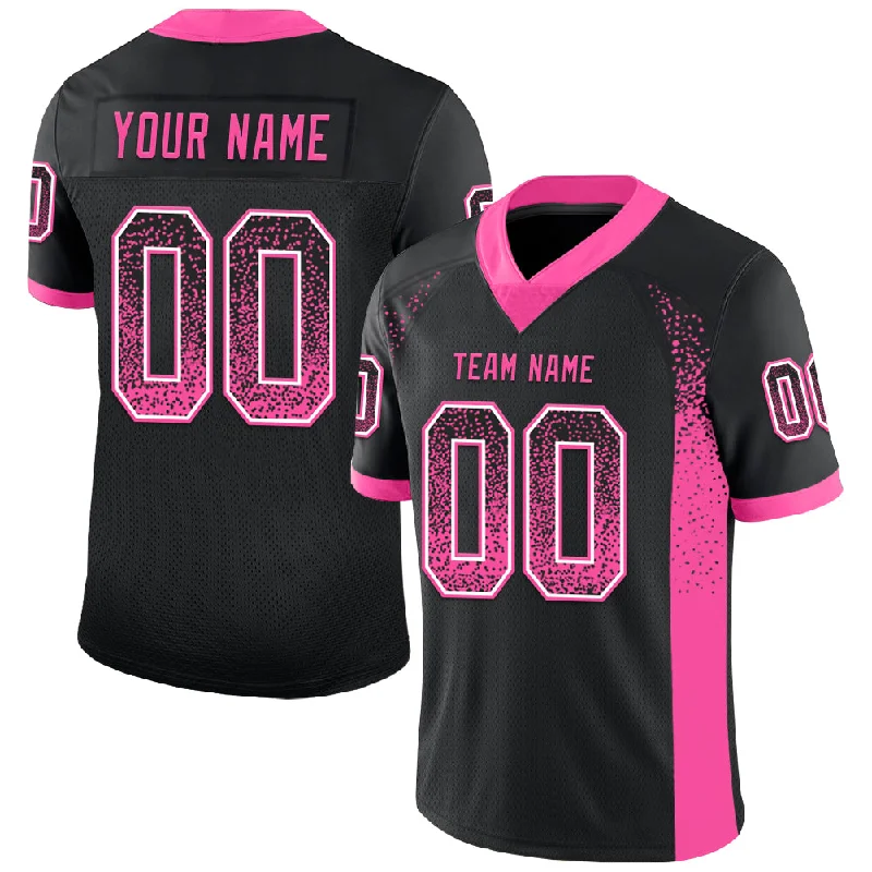 Football Jersey With Classic Football Script-Custom Black Pink-White Mesh Drift Fashion Football Jersey