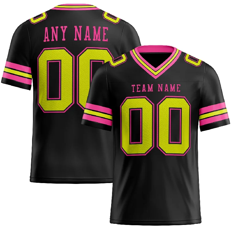 Football Jersey With Recycled Polyester-Custom Black Neon Yellow-Pink Mesh Authentic Football Jersey