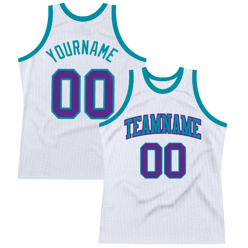 Basketball Jersey With Anime Graphics-Custom White Purple-Teal Authentic Throwback Basketball Jersey