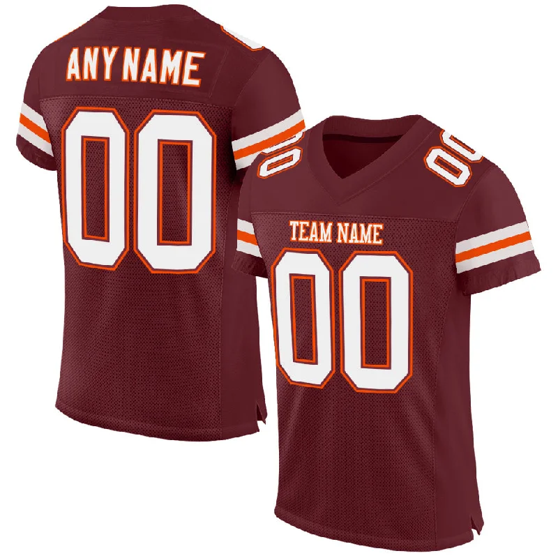 Football Jersey With Urban Fashion Appeal-Custom Burgundy White-Orange Mesh Authentic Football Jersey