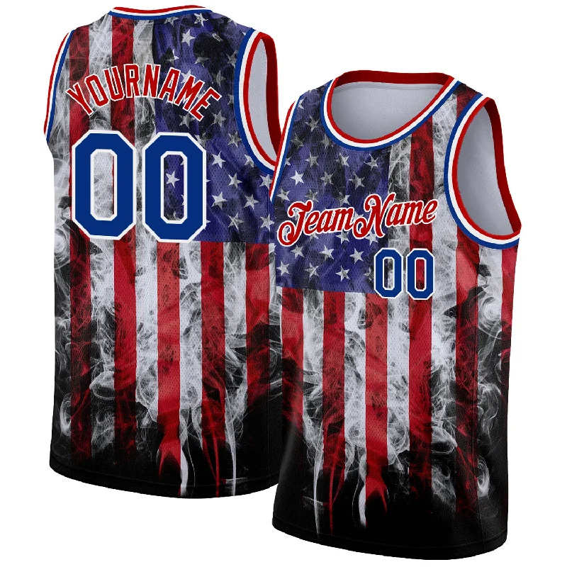 Basketball Jersey With Extra Ventilation-Custom White Royal-Red 3D American Flag Fashion Authentic Basketball Jersey