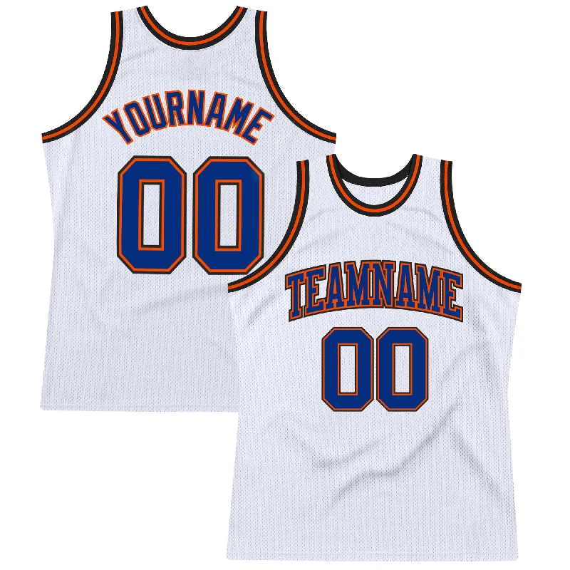 Basketball Jersey With Designer Collaboration-Custom White Royal Orange-Black Authentic Throwback Basketball Jersey