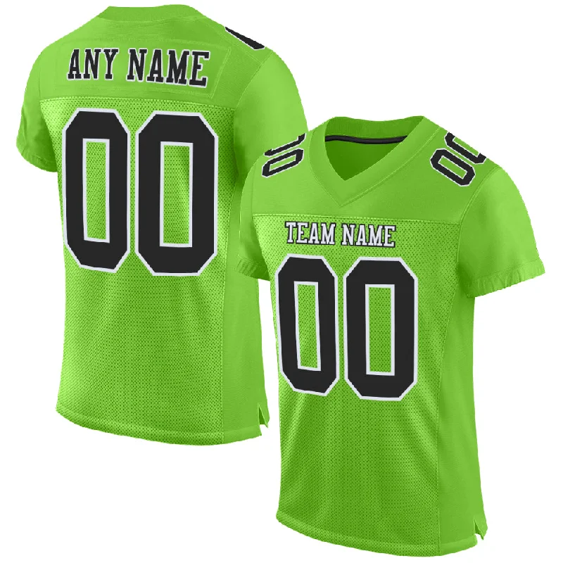 Football Jersey With College Team Logos-Custom Neon Green Black-White Mesh Authentic Football Jersey