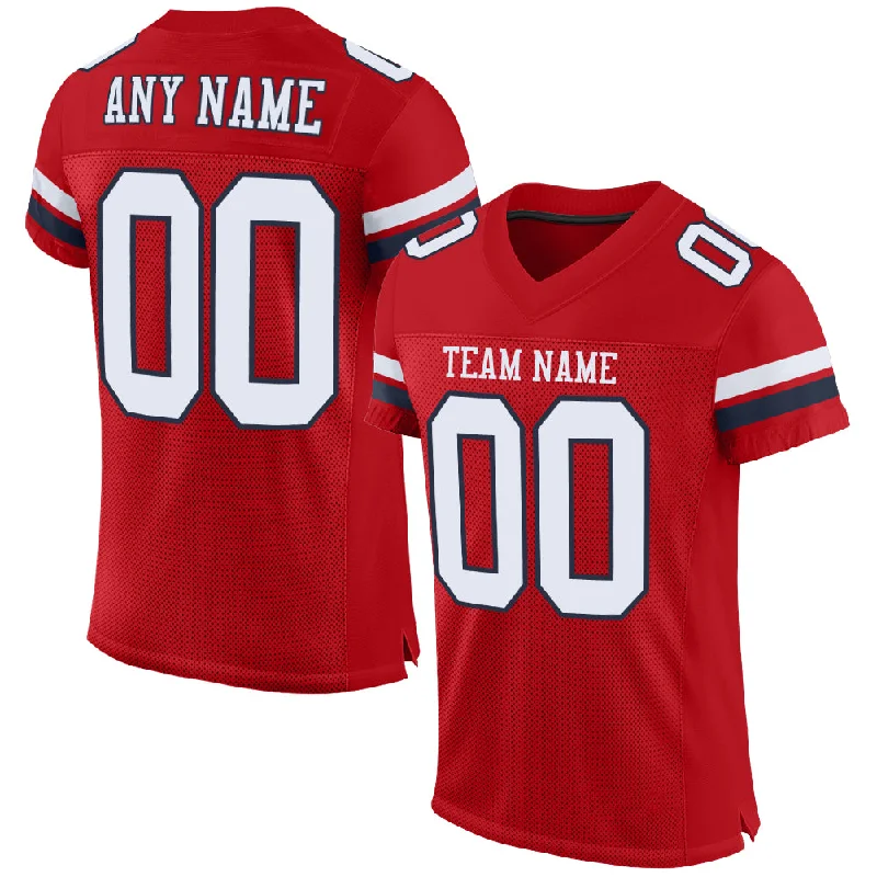 Football Jersey With Lightweight Material-Custom Red White-Navy Mesh Authentic Football Jersey