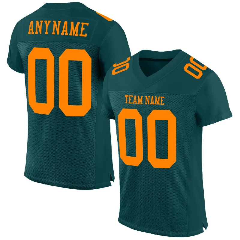 Football Jersey With Extra Ventilation-Custom Midnight Green Bay Orange Mesh Authentic Football Jersey