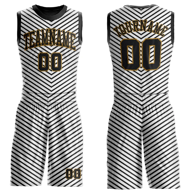 Basketball Jersey For Women-Custom White Black-Old Gold Round Neck Sublimation Basketball Suit Jersey