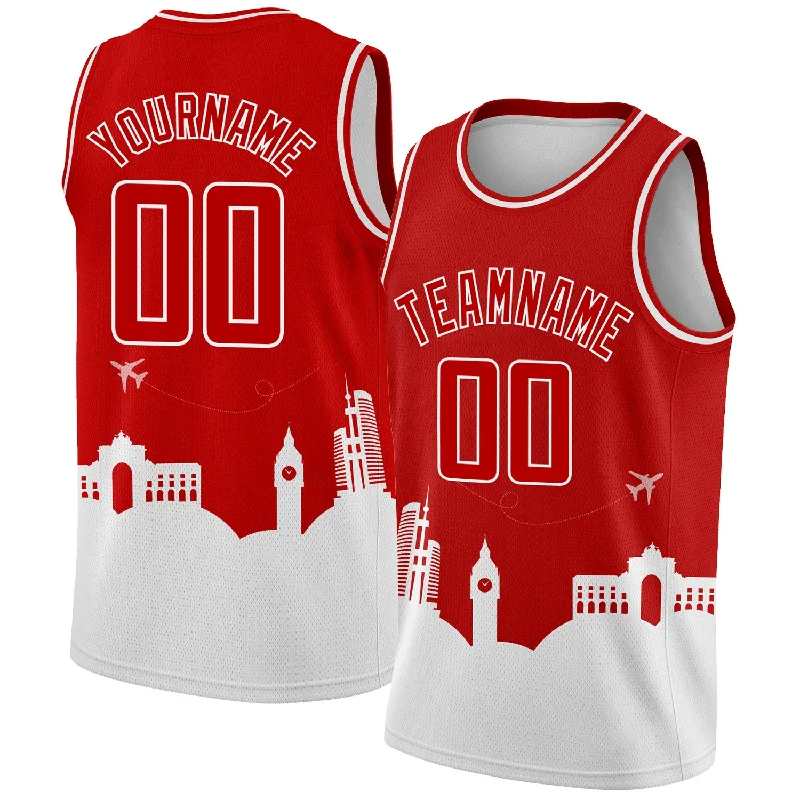 Basketball Jersey With Moisture-Wicking Tech-Custom Red White Holiday Travel Monuments Silhouette Authentic City Edition Basketball Jersey