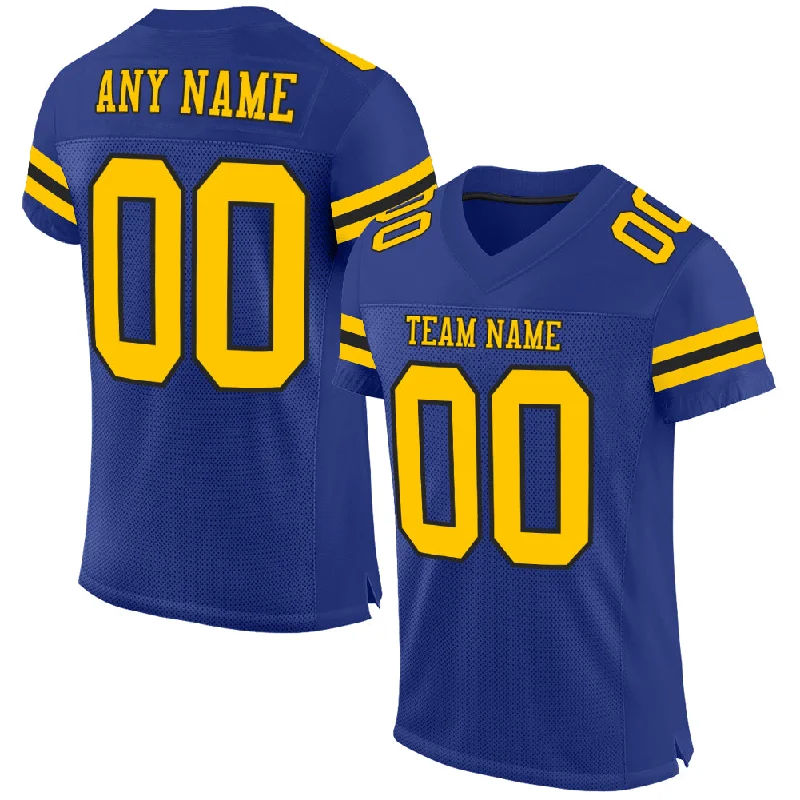 Football Jersey With Custom Artwork-Custom Royal Yellow-Black Mesh Authentic Football Jersey