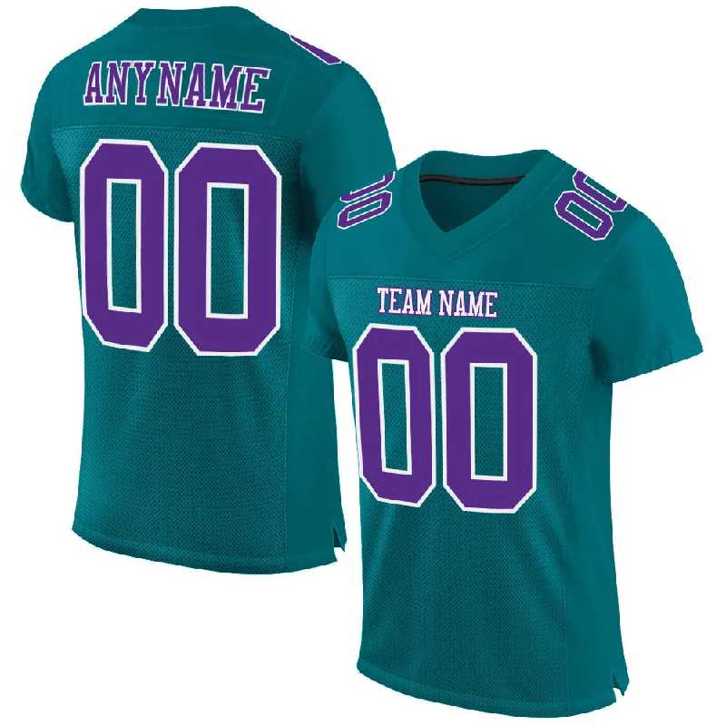 Football Jersey With Embroidery-Custom Teal Purple-White Mesh Authentic Football Jersey