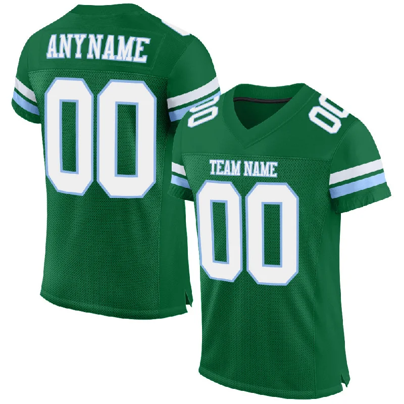 Football Jersey With High Durability-Custom Kelly Green White-Light Blue Mesh Authentic Football Jersey