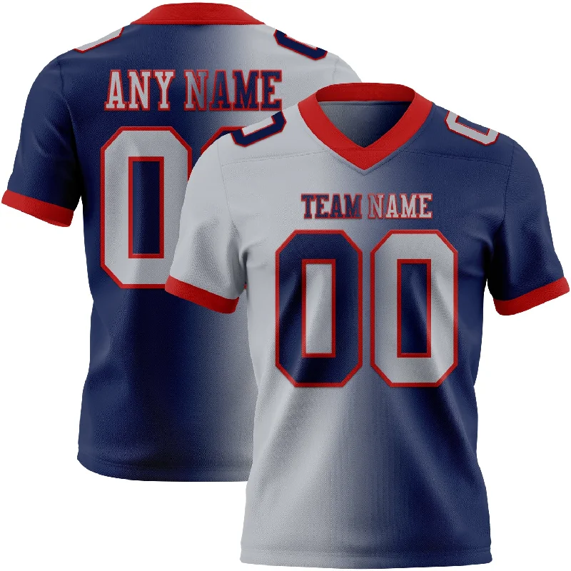 Football Jersey With Extra Ventilation-Custom Navy Gray-Red Mesh Authentic Gradient Fashion Football Jersey