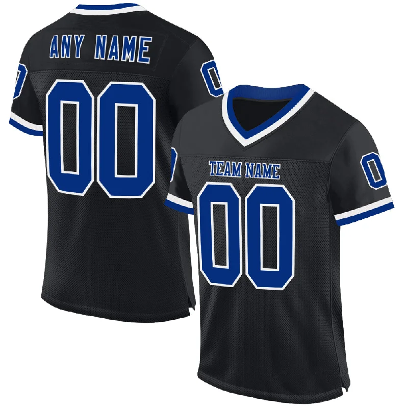 Football Jersey With Minimal Branding-Custom Black Royal-White Mesh Authentic Throwback Football Jersey