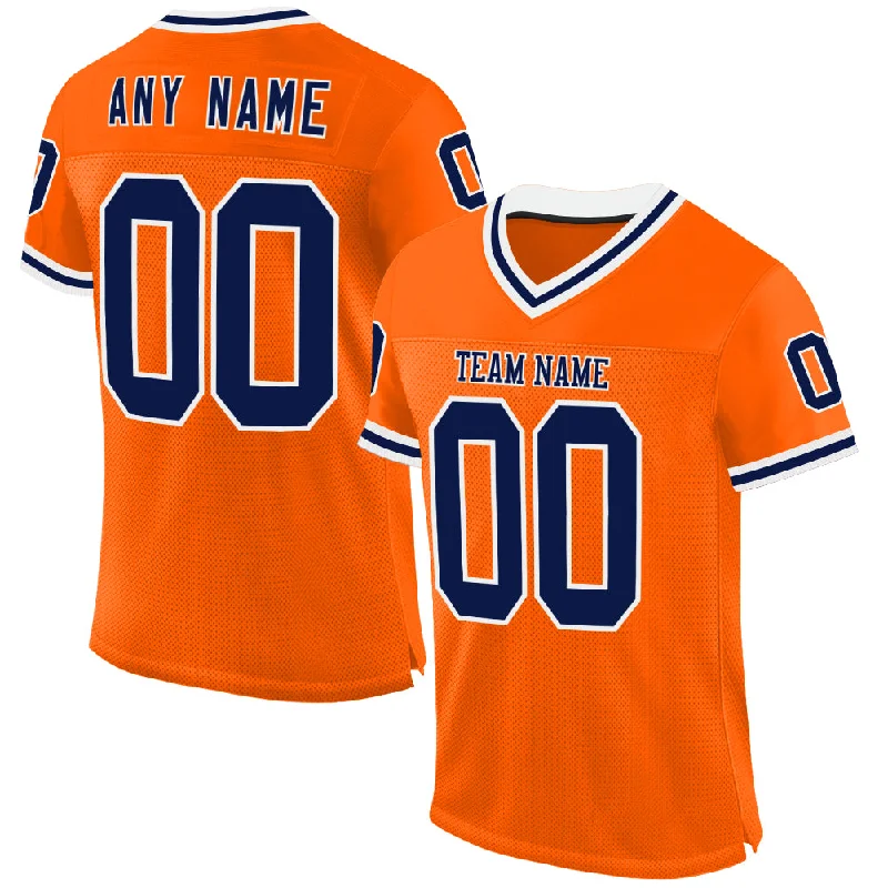 Football Jersey With Custom Name-Custom Orange Navy-White Mesh Authentic Throwback Football Jersey