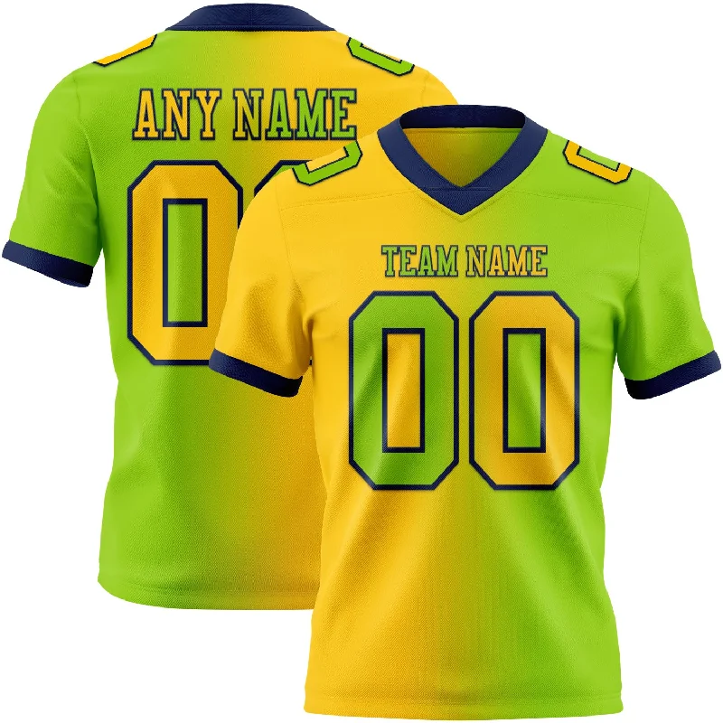 Football Jersey With Heat-Pressed Graphics-Custom Neon Green Yellow-Navy Mesh Authentic Gradient Fashion Football Jersey