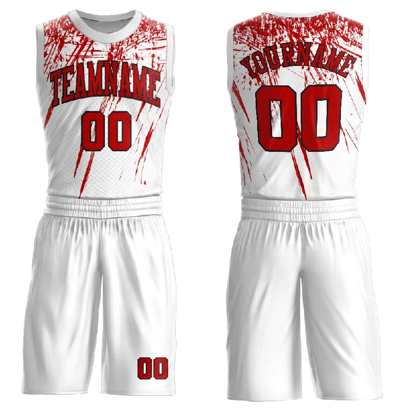 Basketball Jersey With Breathable Fabric-Custom White Red=Black Round Neck Sublimation Basketball Suit Jersey