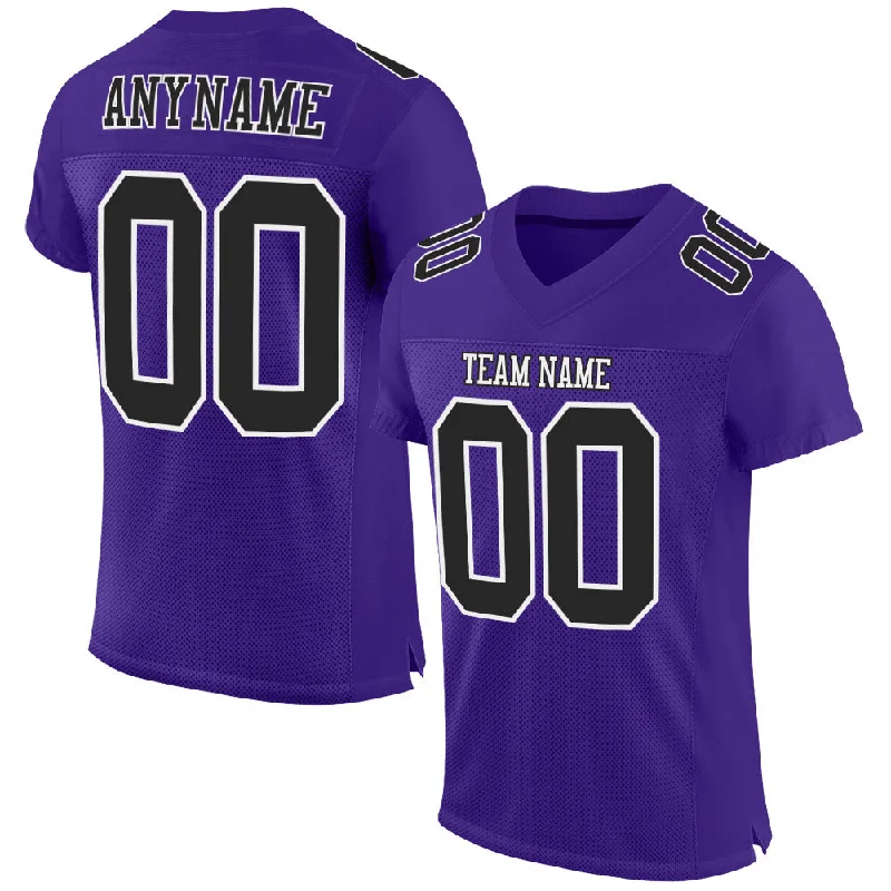 Football Jersey For Quarterbacks-Custom Purple Black-White Mesh Authentic Football Jersey