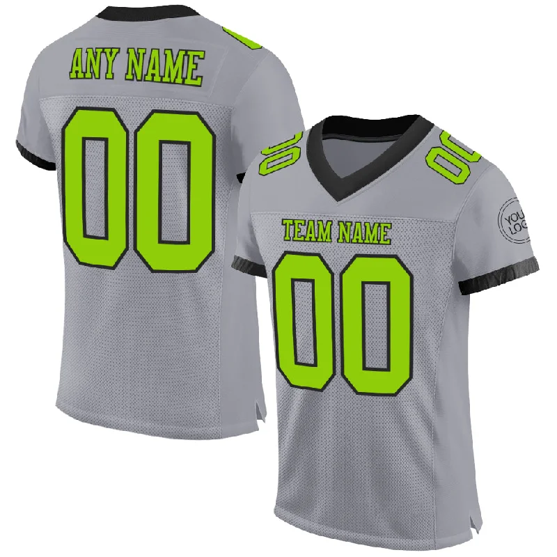 Football Jersey With Vintage Look-Custom Gray Neon Green-Black Mesh Authentic Football Jersey