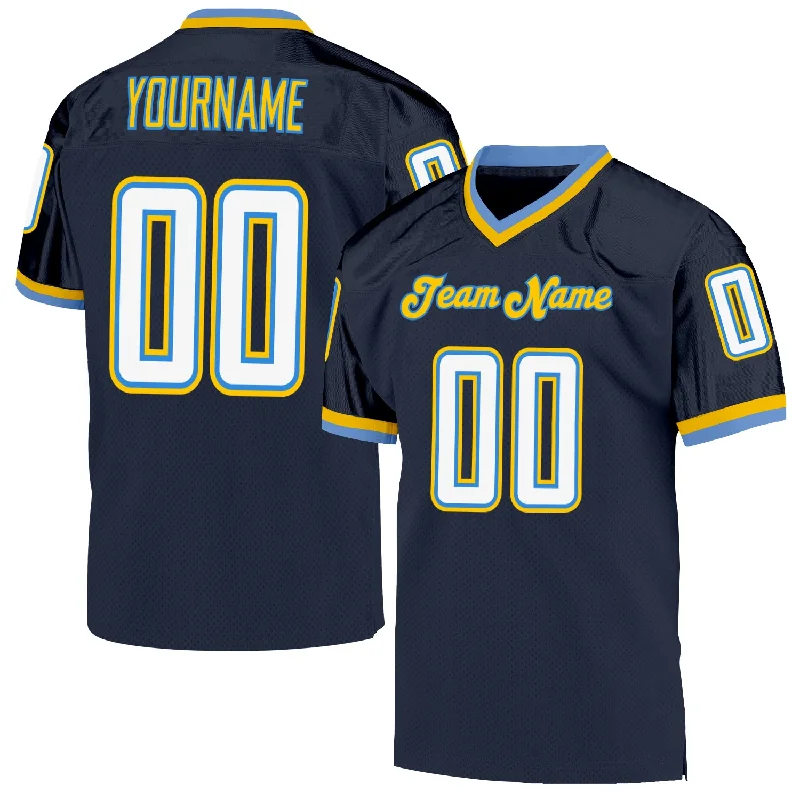 Football Jersey With Classic Fit-Custom Navy White-Powder Blue Mesh Authentic Throwback Football Jersey